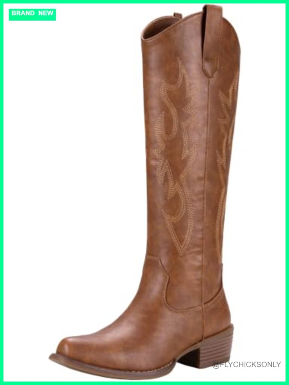 Women's Knee High Western Cowboy Boots Low Block Heel Faux Leather Faux Leather